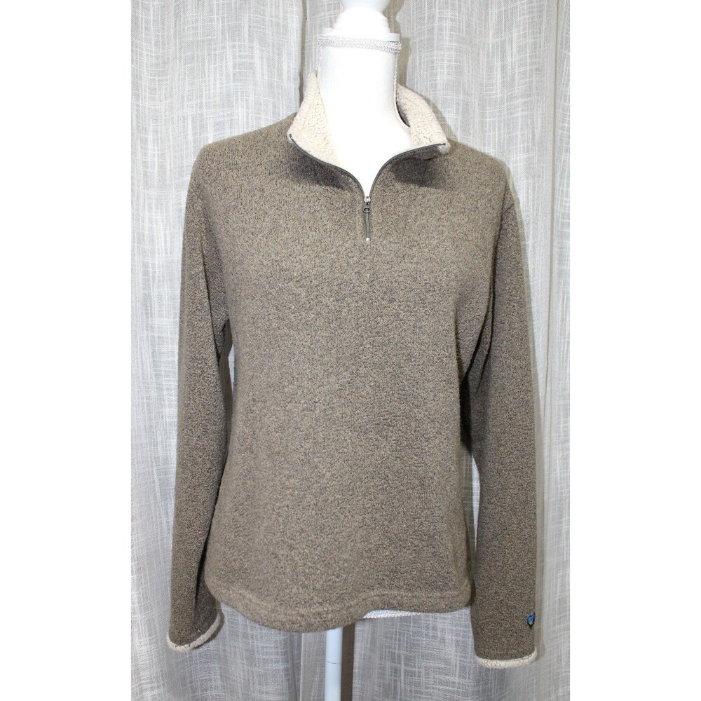 Kuhl womens tan activewear soft Alfpaca sherpa fleece pullover w/quarter zip L